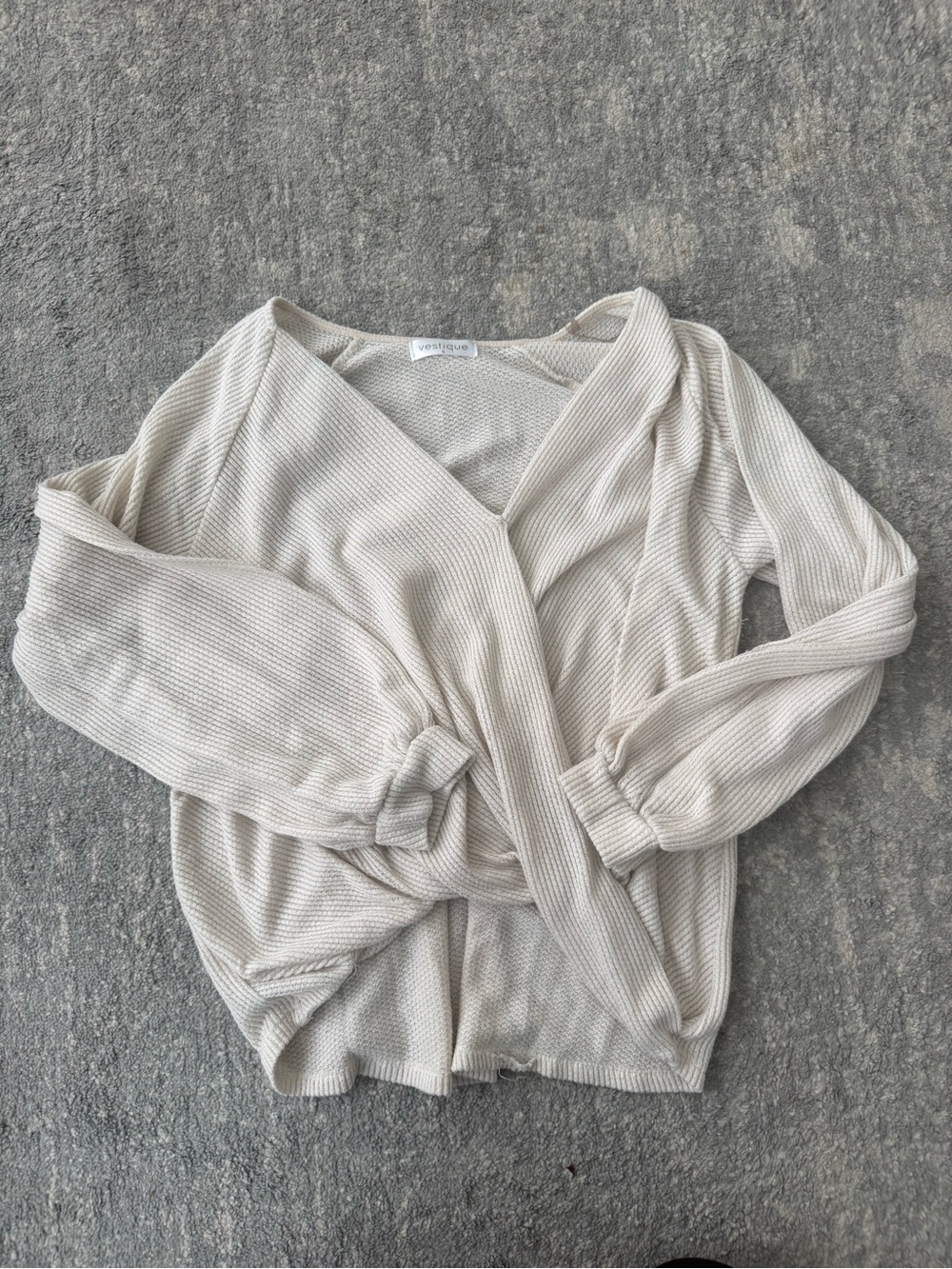 vestique Cream Waffle Knit Wrap Top